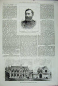 Old Antique Print Lieutenant Heyland War 1880 Buildings Yorkshire College 19th
