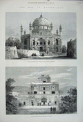 Original Old Antique Print 1880 War Afghanistan Tomb Ahmed Shah Candahar Palace