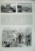 Old Antique Print 1880 Lough Mark Castle General Roberts Volunteers Army 19th