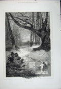 Original Old Antique Print 1880 Country Scene Month December Trees Snow 19th