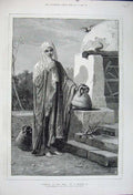 Old Antique Print 1880 Rebekah Well Waterjug Woman Goodall French Gallery 19th