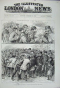Original Old Antique Print 1880 Cattle Show Animals Men People Cows Victorian