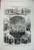 Original Old Antique Print 1880 Centenary Emperor Joseph Vienna Procession Army