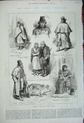 Old Antique Print 1880 Ireland League Agitation Farmers Peasant Girl Pigs 19th