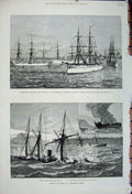 Original Old Antique Print 1880 Troop Ships Orontes Jumna Malabar Bombay Azores