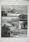 Old Antique Print 1880 Sculling Match River Thames Hammersmith Bridge Art 19th