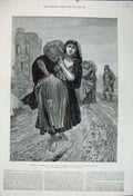 Old Antique Print 1880 Ireland Women Carrying Meal Sacks Relief Committee 19th
