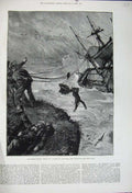 Old Antique Print 1880 Storm Ship Wreck Barque Balitham Plymouth Fine Art 19th