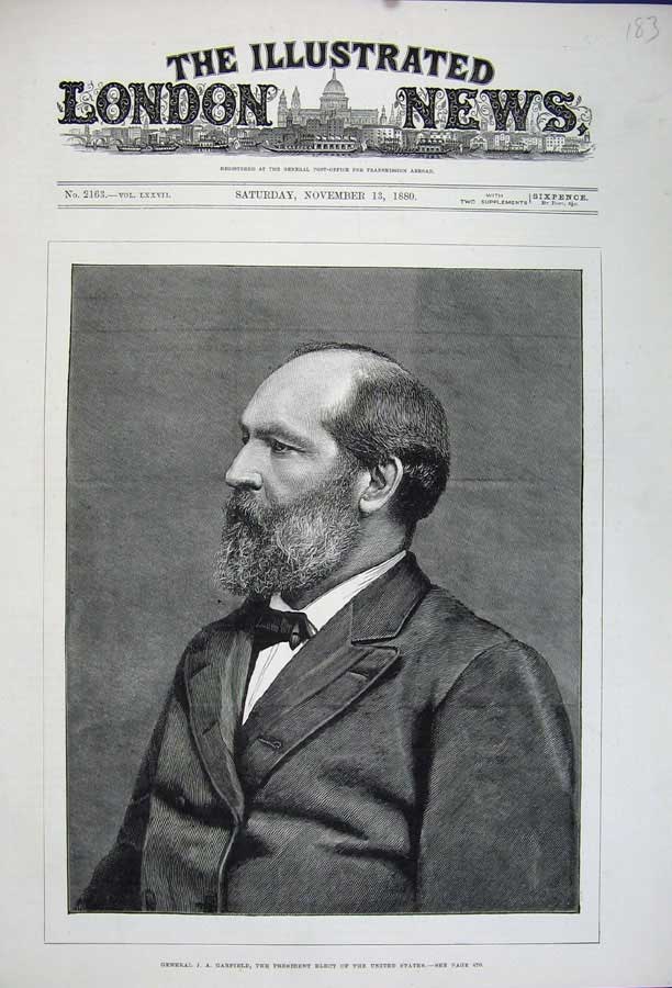 Old Antique Print Fine Art 1880 General Garfield President United States 19th