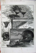 Old Antique Print 1880 Hot Air Balloon Race Crystal Palace Isle Wight Art 19th
