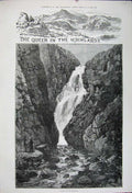 Old Antique Print 1880 Art River Falls Glassalt Queen Highlands Scotland 19th