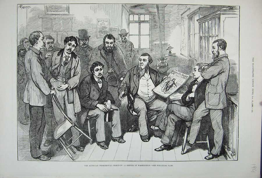 Original Old Antique Print 1880 American Presidential Election Washington Men