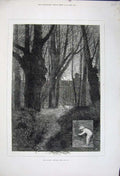 Original Old Antique Print 1880 Country Scene October Trees Grass Montbard 19th