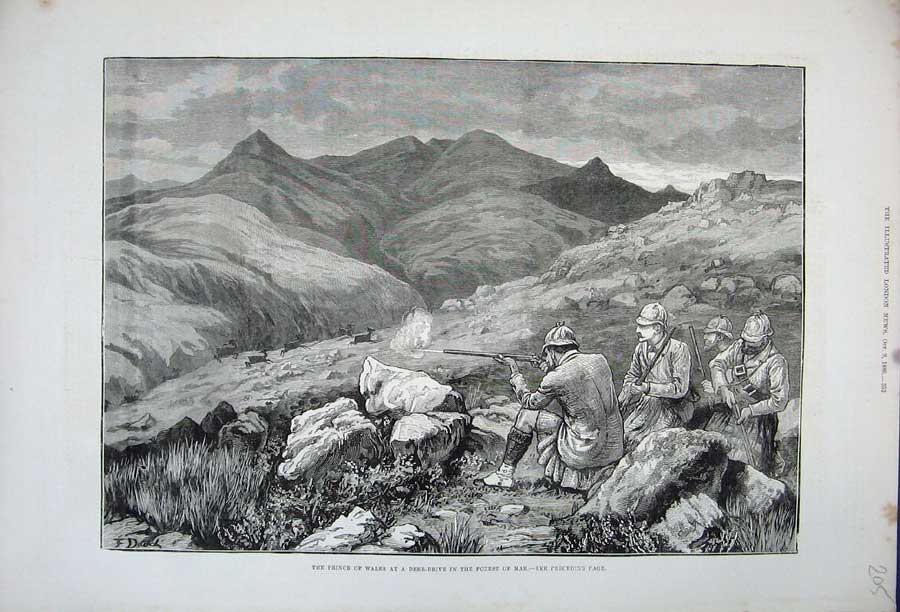 Old Antique Print 1880 Prince Wales Deer Hunting Forest Mar Scotland Art 19th