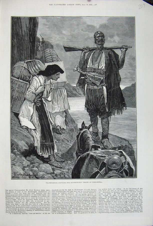 Original Old Antique Print 1880 Fine Art Supplies Montenegrin Troops Podgoritza