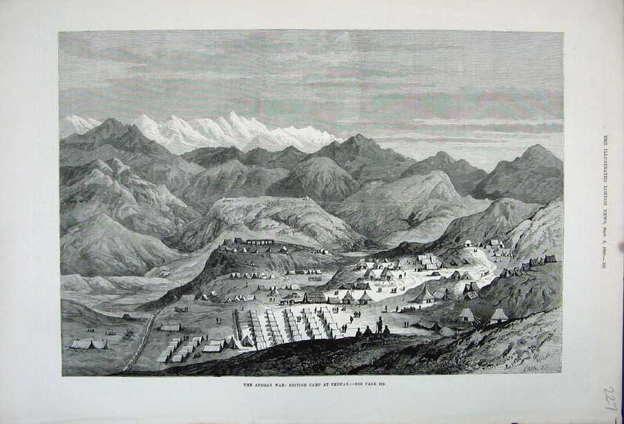 Old Antique Print Fine Art 1880 Afghan War British Camp Pezwan Mountains 19th