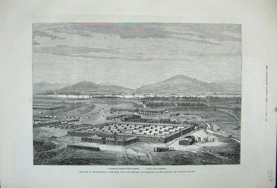 Original Old Antique Print 1880 War Afghanistan Candahar Donald Stewart General