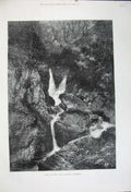 Old Antique Print 1880 Stock Gill Force Ambleside Windermere Water Falls 19th