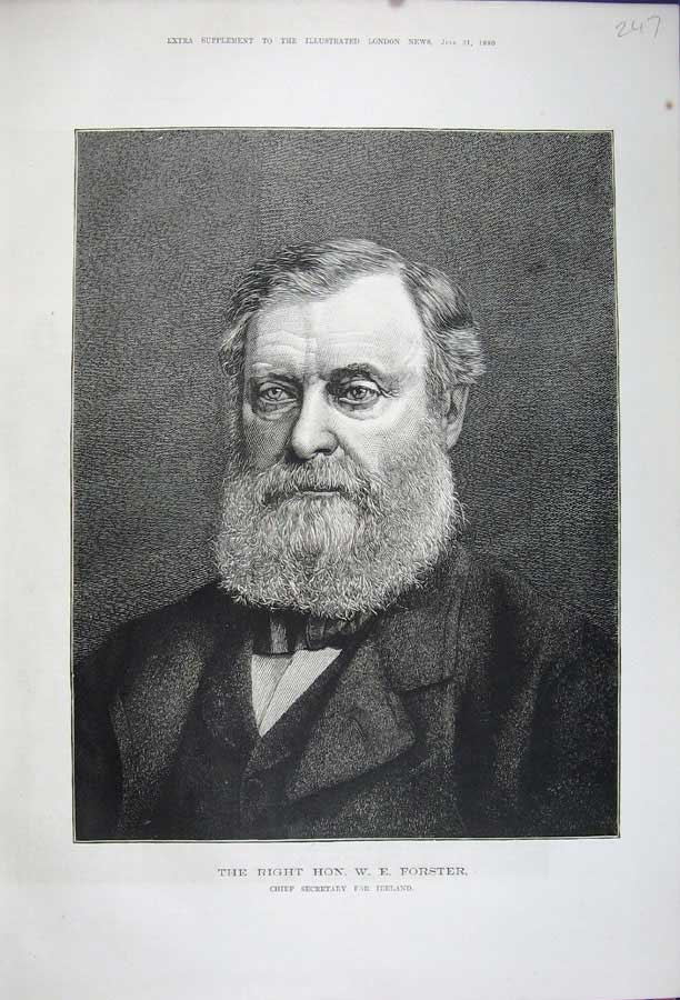 Old Antique Print 1880 Portrait Hon. Forster Chief Secretary Ireland Man 19th