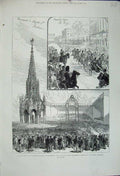 Original Old Antique Print 1880 Jubilee Festival Belgian Monument LeopBrussels