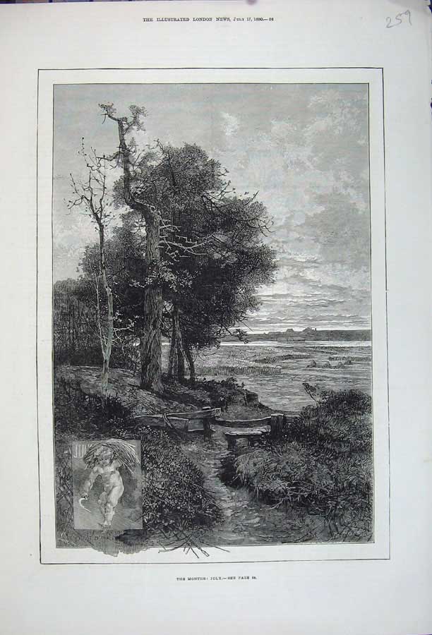 Old Antique Print Fine Art 1880 Country Scene July Summer Trees Montbard 19th