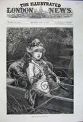 Original Old Antique Print 1880 Fine Art Beautiful Youn Girl River Boat Knowles