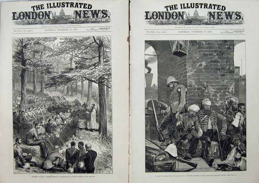 Original Old Antique Print 1880 Afghanistan War Sier'S Church Railway Station