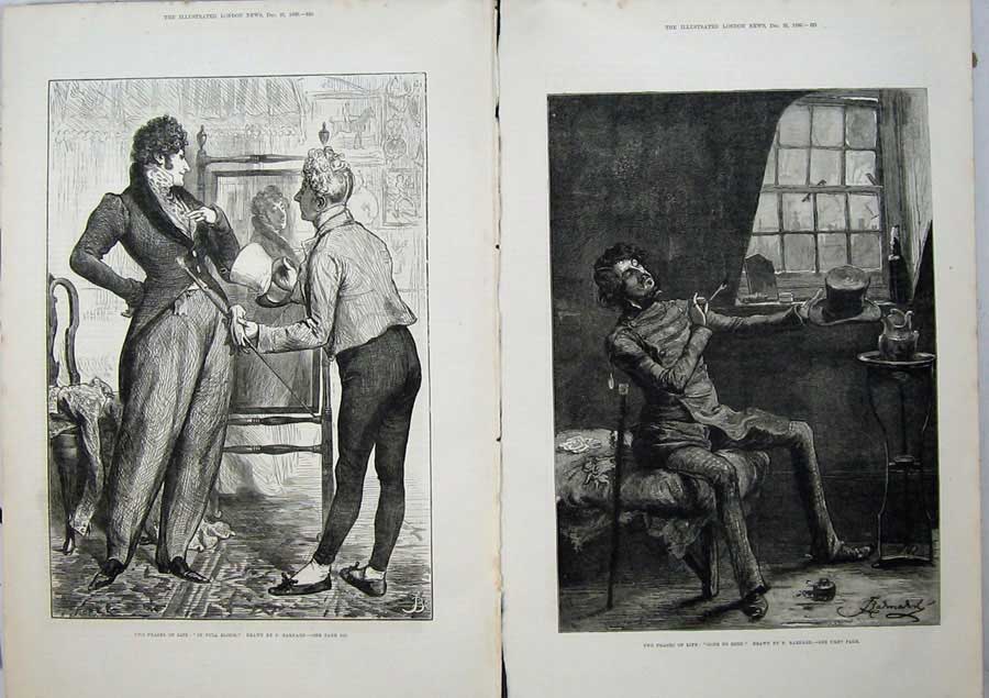 Old Antique Print Fine Art 1880 Phases Life Men Costume Sitting Barnard 19th
