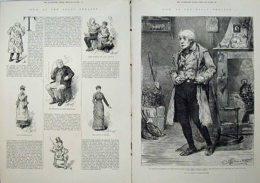 Old Antique Print 1880 Folly Theatre Toole Caleb Plummer Dot Bertha Man 19th