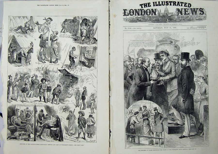 Old Antique Print 1880 Rifle Camp Wimbledon Common Princess Wales Prizes 19th