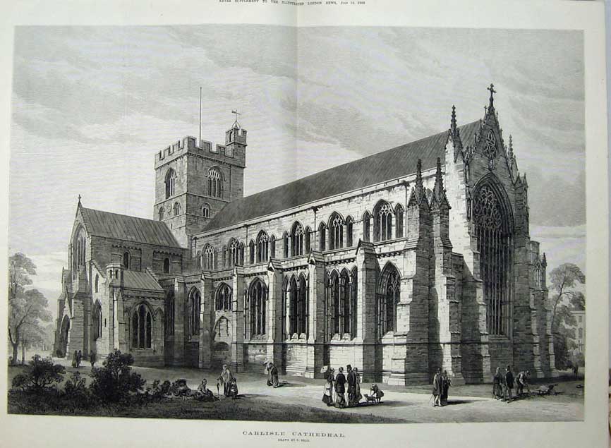 Old Antique Print 1880 Architecture Carlisle Cathedral Church Fine Art 19th
