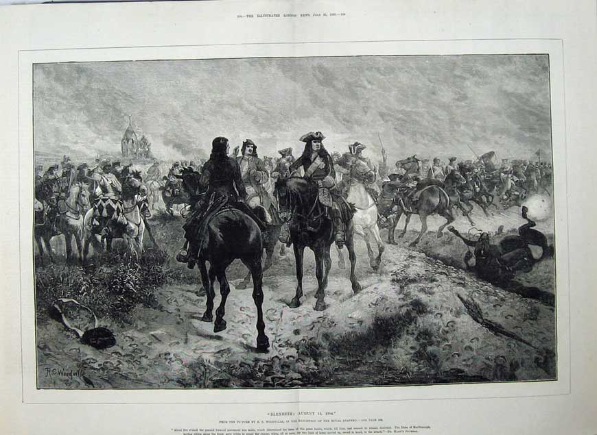 Original Old Antique Print 1880 War Blenheim Battle Army Siers Horses Fine Art