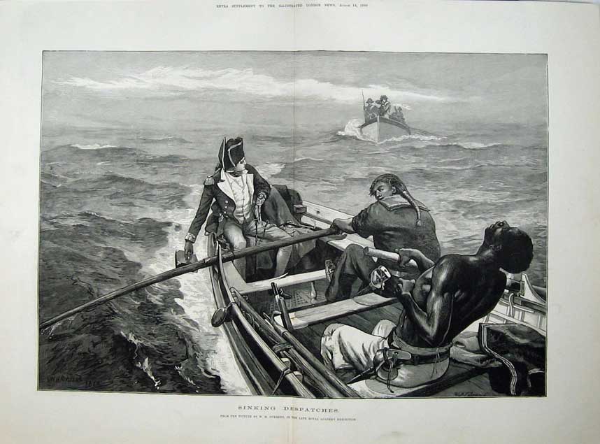 Old Antique Print 1880 Sinking Despatches Army Men Boats Native Sea Art 19th