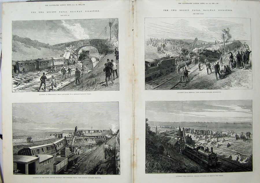 Old Antique Print 1880 Railway Accident Wennington Train Berwick Crash 19th
