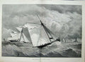 Original Old Antique Print 1880 Fine Art Sailing Ships Yacht Luffing Match Sea