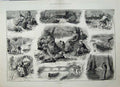 Original Old Antique Print 1880 River Children Romance Boat Fishing Artist