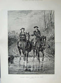 Old Antique Print 1880 Country Scene Man Woman Romance Horses Hardy Art 19th