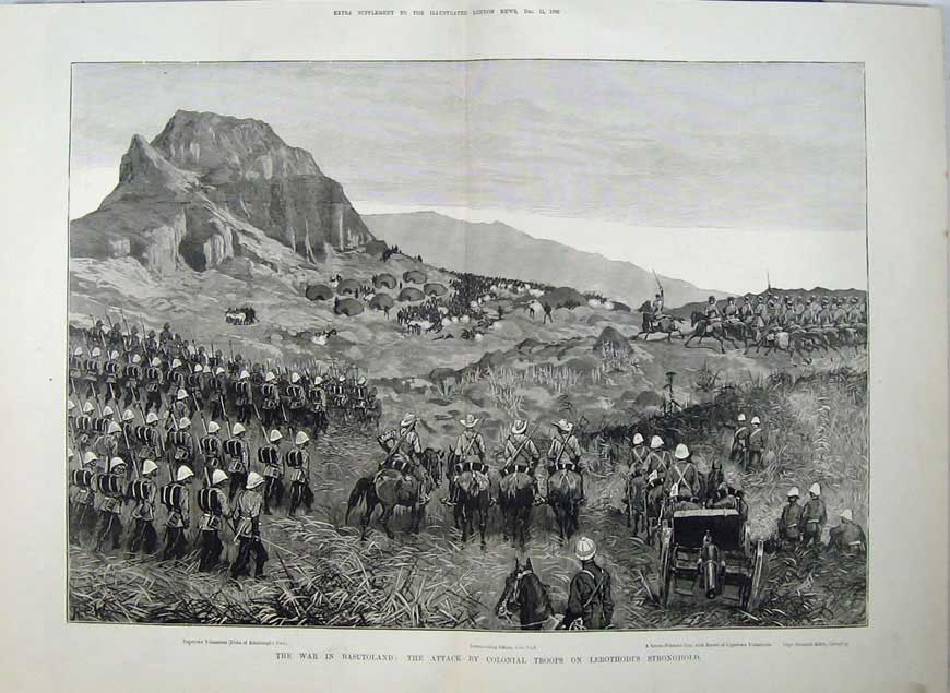 Old Antique Print 1880 War Basutoland Lerothodi Capetown Army Fine Art 19th