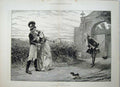 Original Old Antique Print 1880 Men Woman Romance Sier Uniform Dog Stainland
