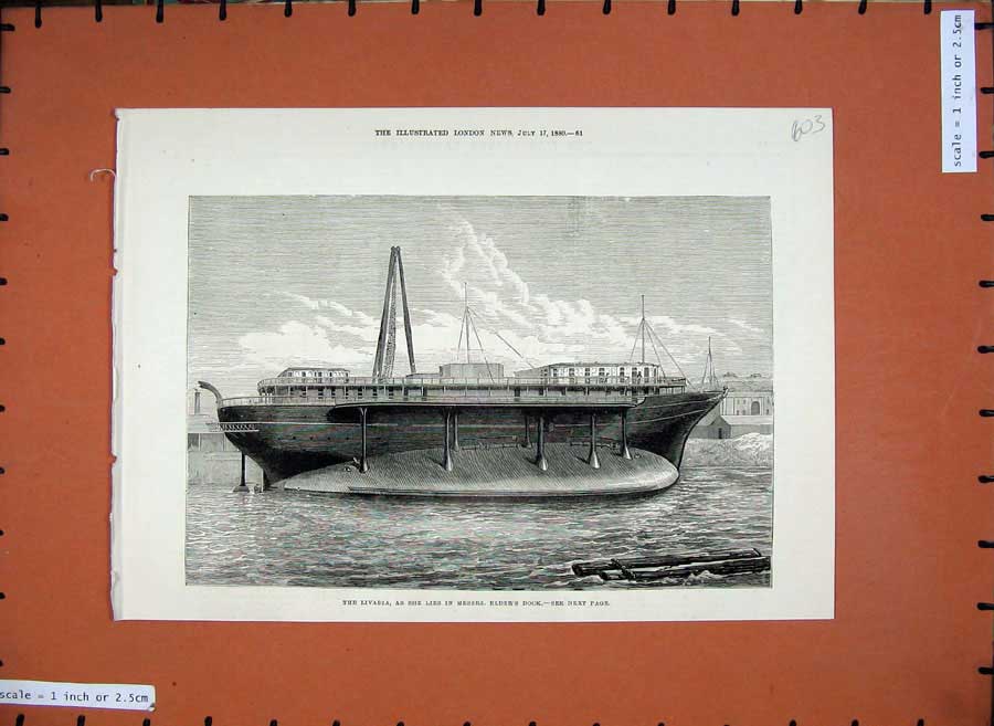 Original Old Antique Print 1880 Ship Lavadia Messre Elder'S Dock Sea Fine Art