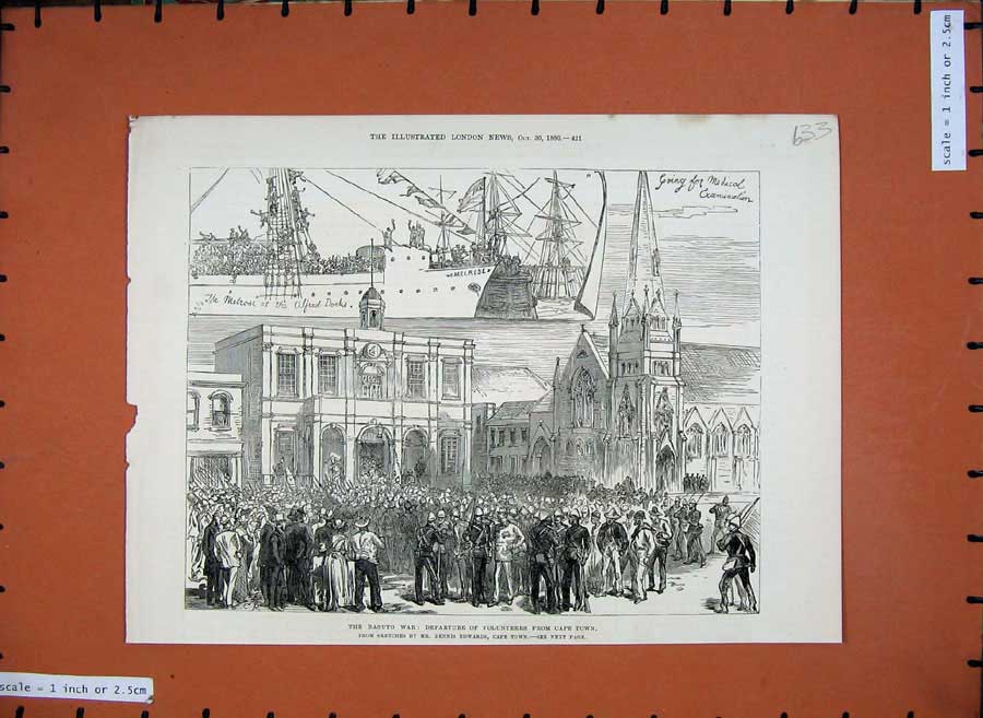 Original Old Antique Print 1880 Basuto War Ta Army Volunteers Cape Town Edwards