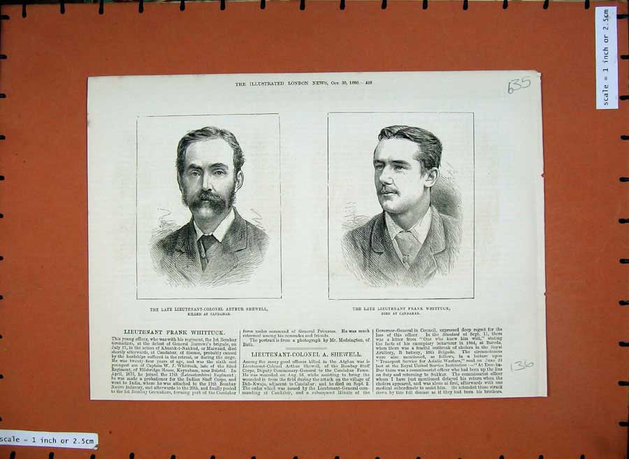 Old Antique Print 1880 Lieutenant Arthur Shewell Frank Whittuck War Men 19th