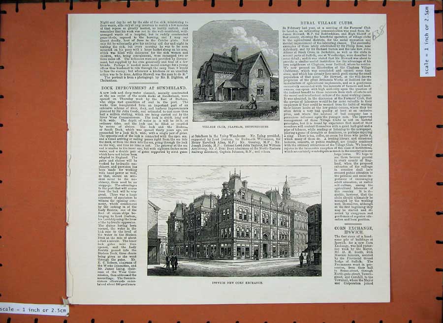 Antique Print *0226 1880 Village Clapham Bedfordshire Ipswich Corn Exchange