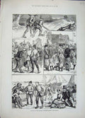 Original Old Antique Print 1881 Brighton Ta Army Volunteer Review Siers War