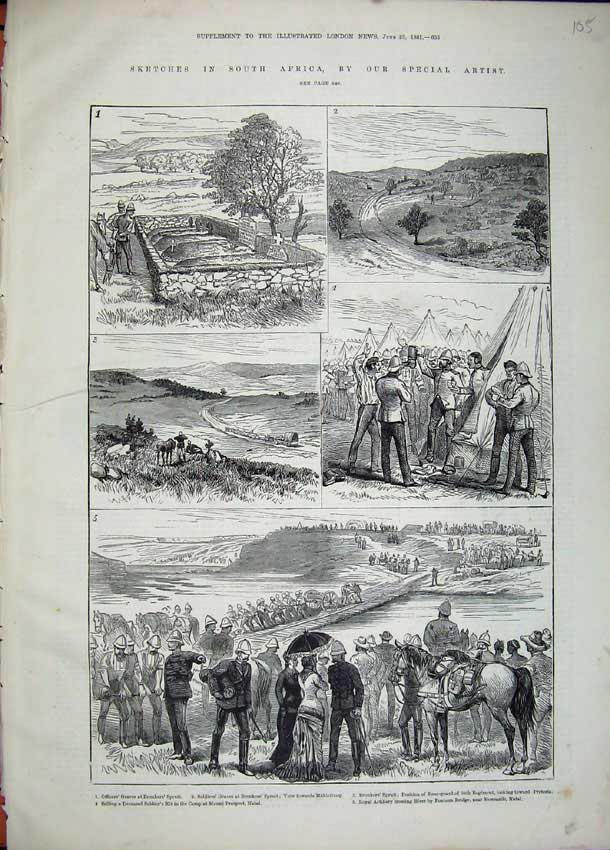 Old Antique Print 1881 South Africa Graves Bronker'S Spruit War Prospect 19th