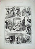 Old Antique Print 1881 Prince Wales Theatre Blyth Colonel Streyke Actors 19th