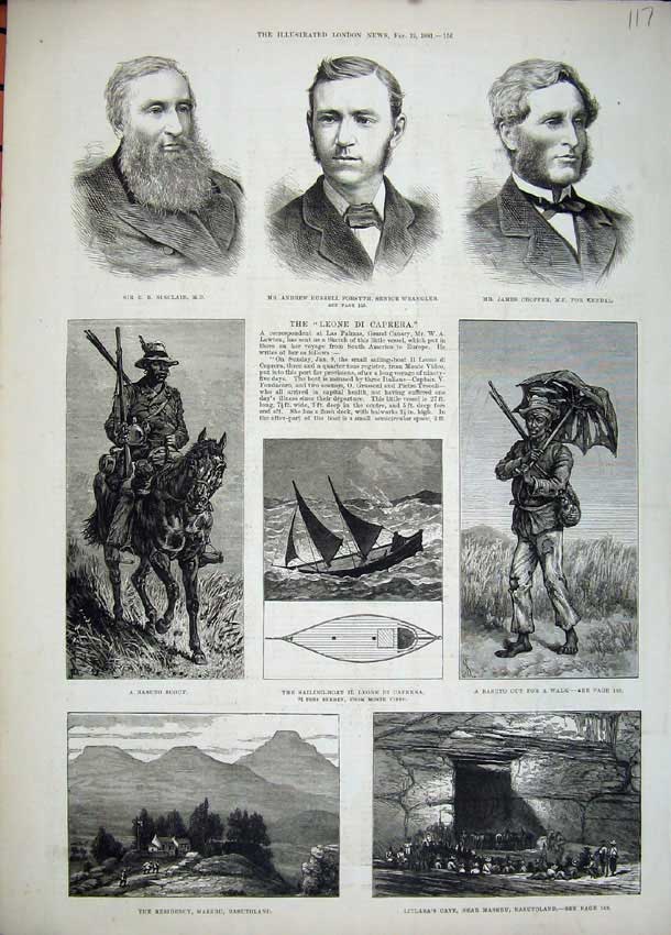 Old Antique Print 1881 Basuto War Scout Litlasa'S Cave Sinclair Forsyth 19th