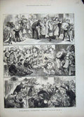 Original Old Antique Print 1881 Theatre Dressing Room Stage Actors Children