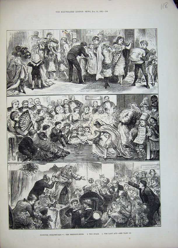 Original Old Antique Print 1881 Theatre Dressing Room Stage Actors Children