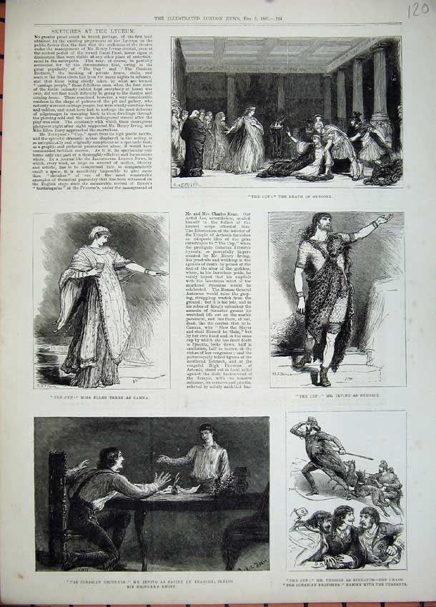 Old Antique Print 1881 Lyceum Theatre Ellen Terry Cup Death Synorin Art 19th